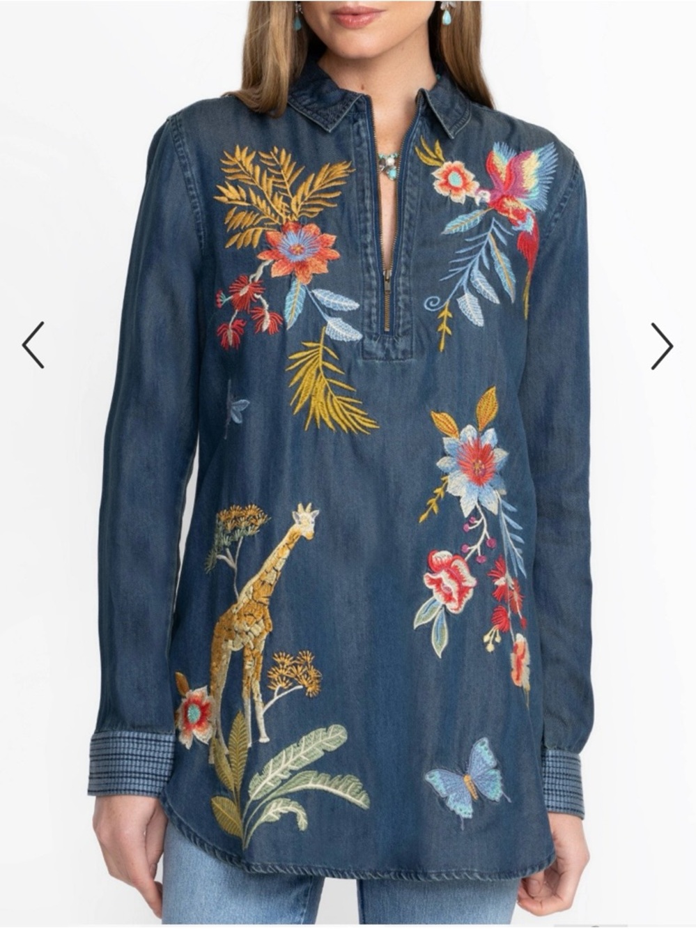 Johnny Was Jazmine Embroidered Zip Tunic